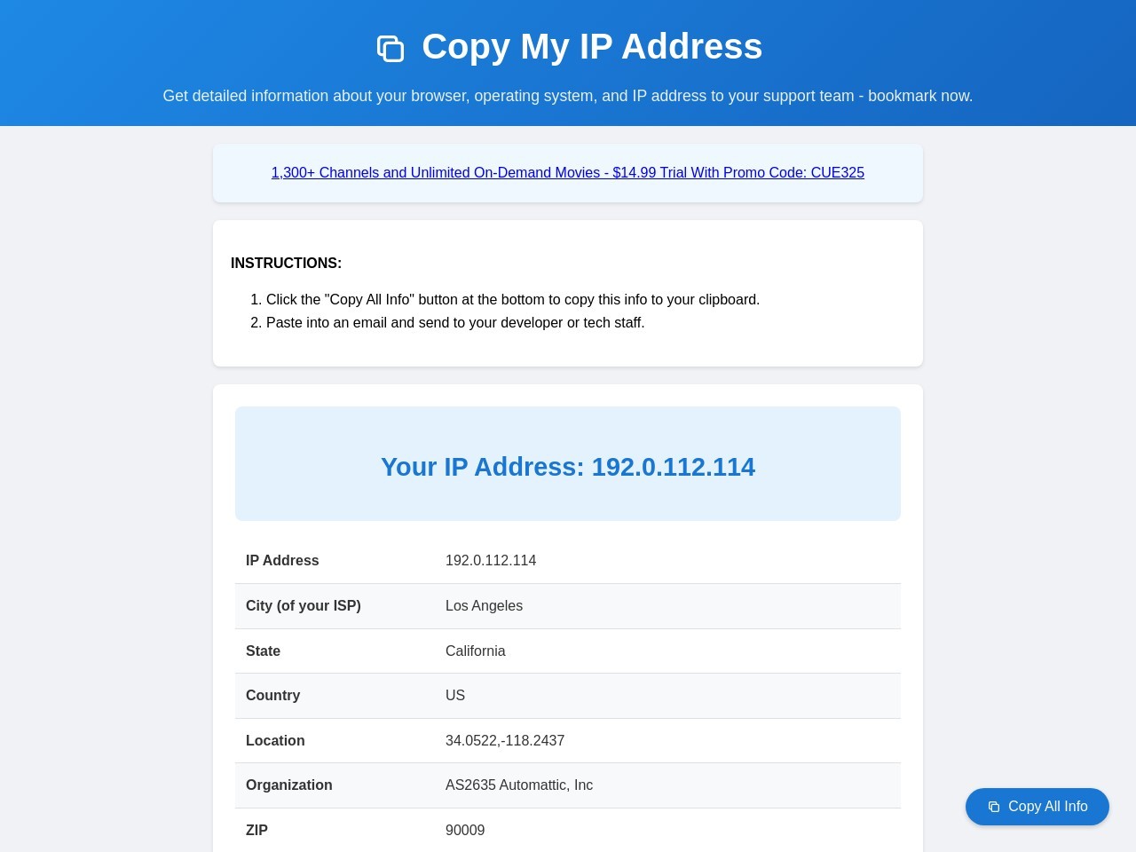 Screenshot of copymyip.dev